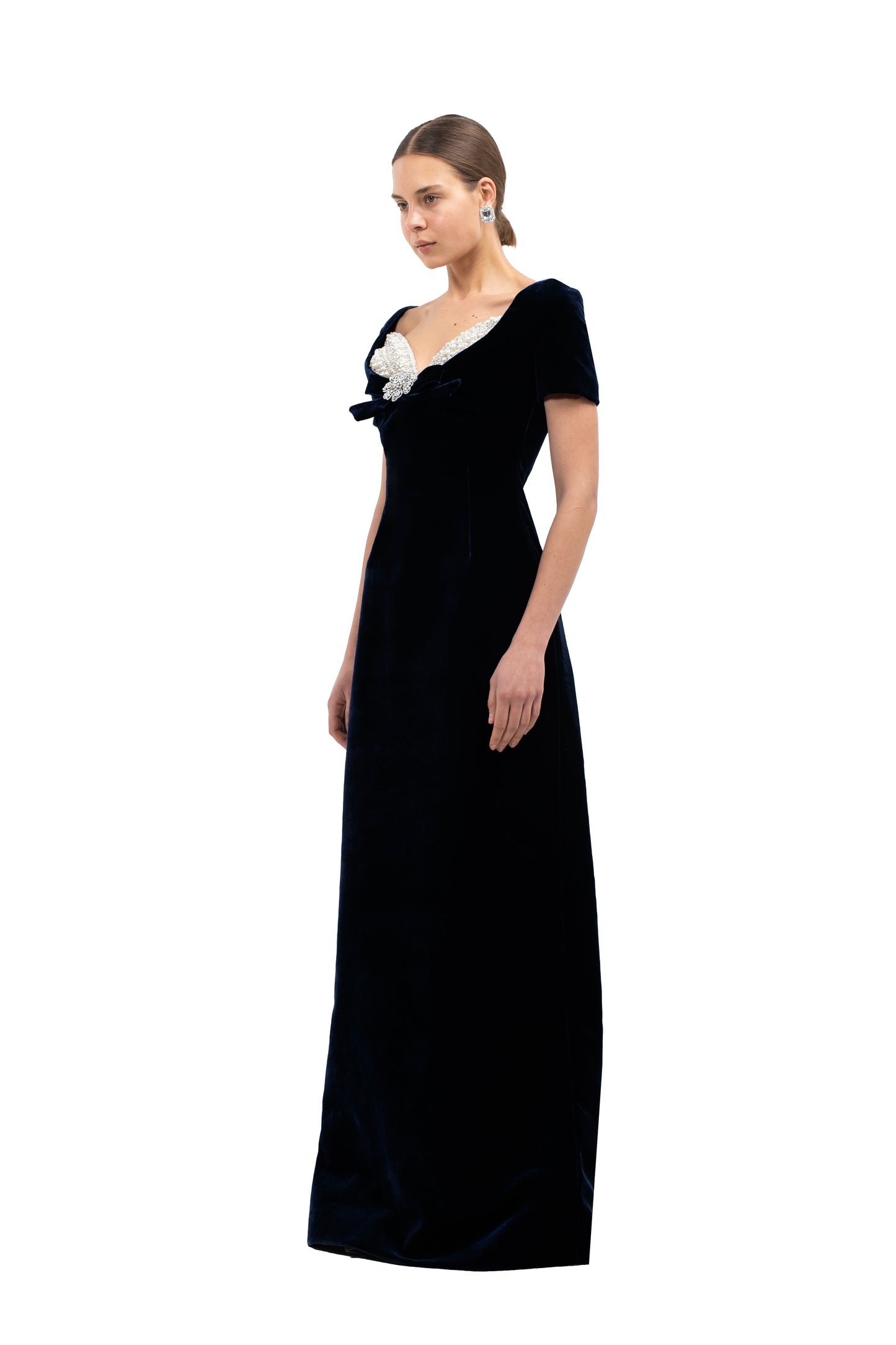 BLACK CUPPED GOWN WITH CRYSTALISED CUPS