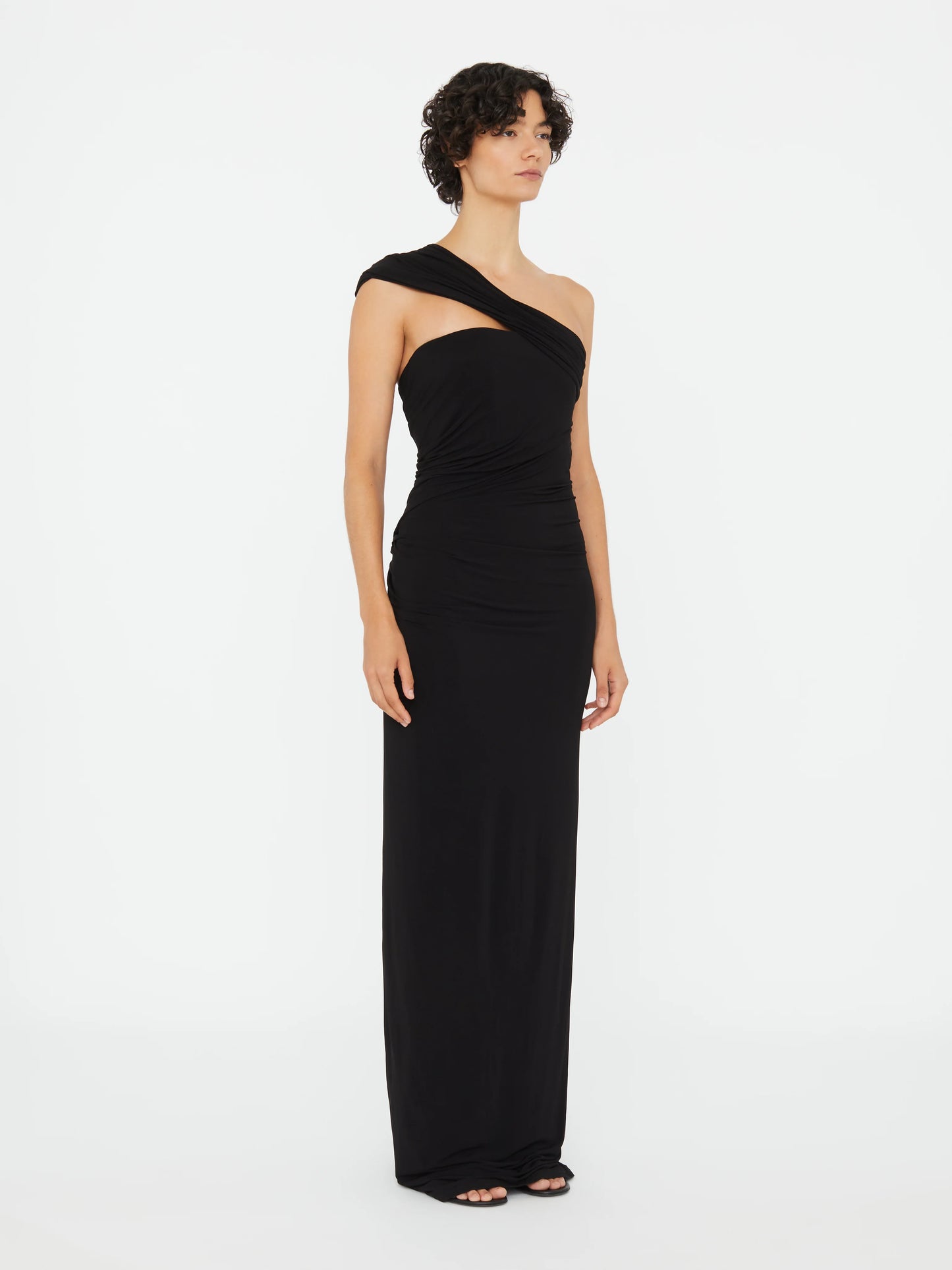 BEACH GLASS DRAPED JERSEY STRAPLESS DRESS