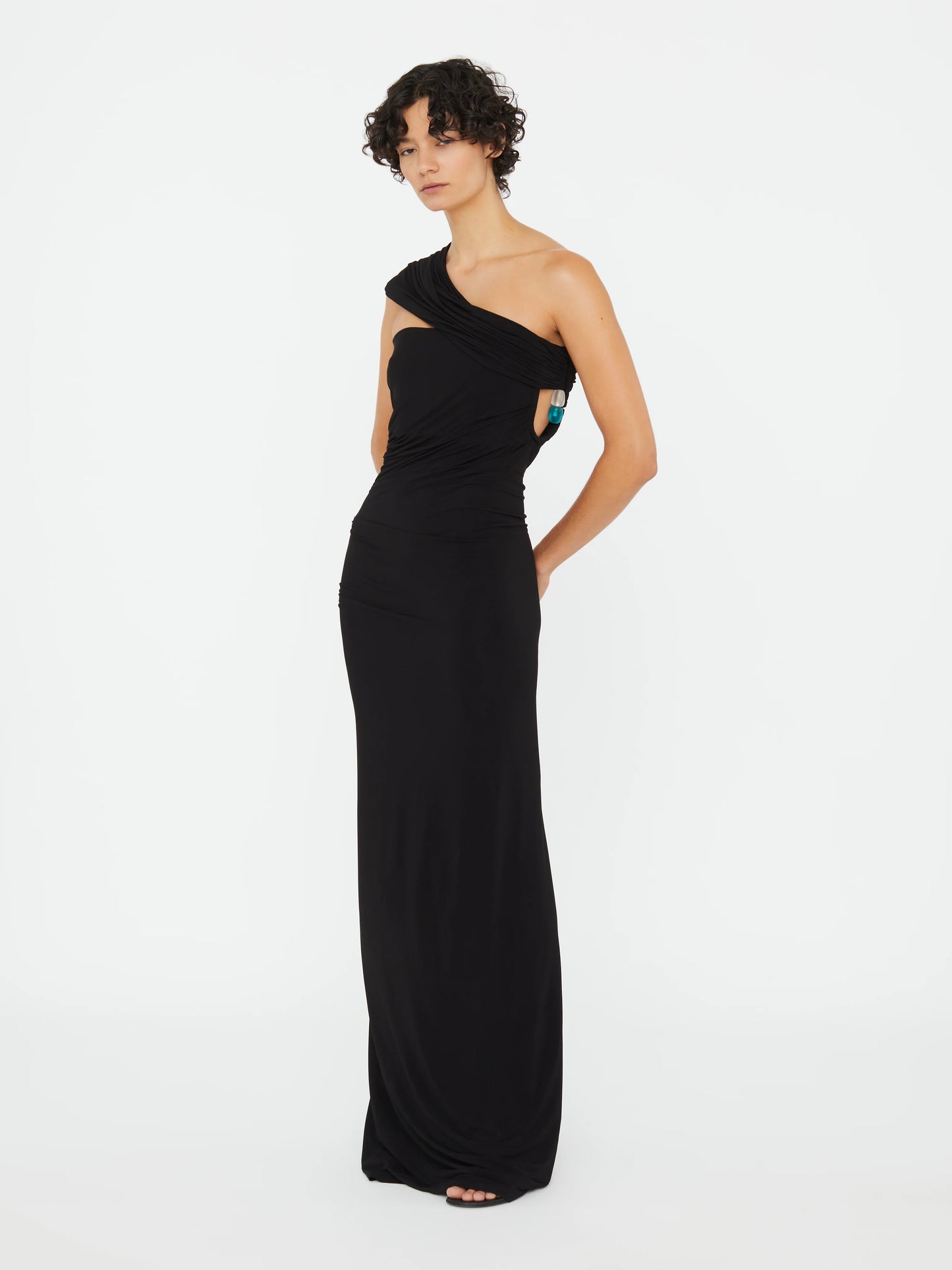 BEACH GLASS DRAPED JERSEY STRAPLESS DRESS
