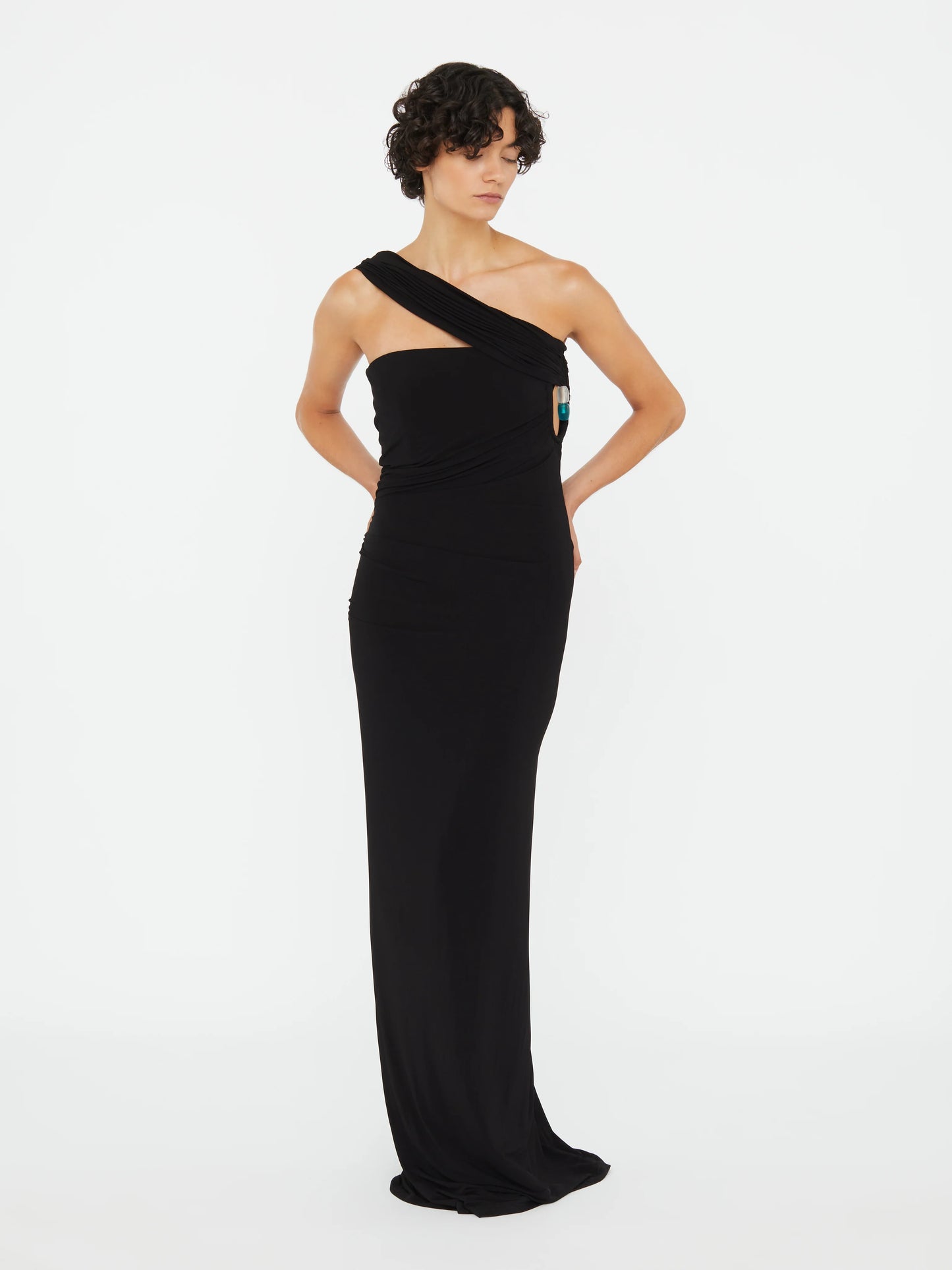 BEACH GLASS DRAPED JERSEY STRAPLESS DRESS