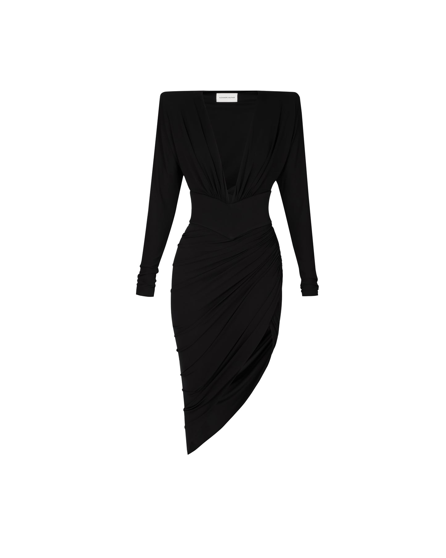 ASYMMETRIC RUCHED MIDI DRESS