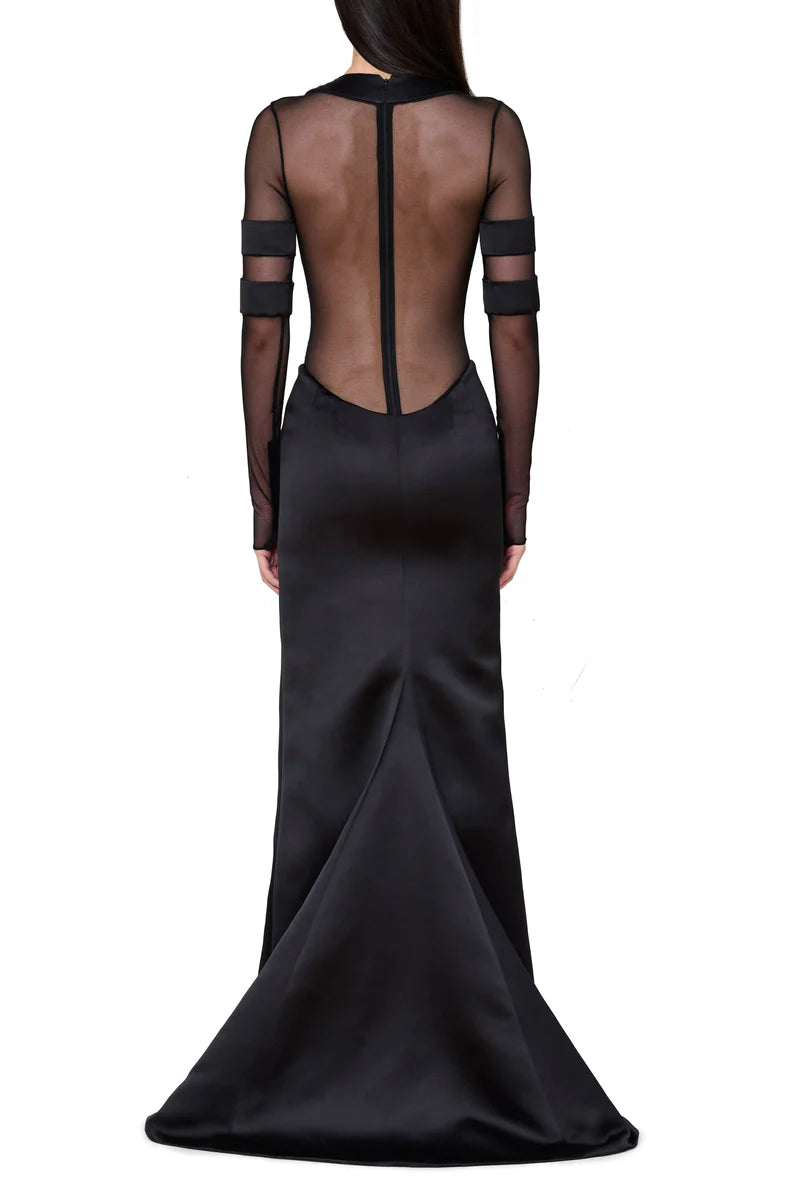 SCOOP NECK GOWN WITH SATIN TRIM