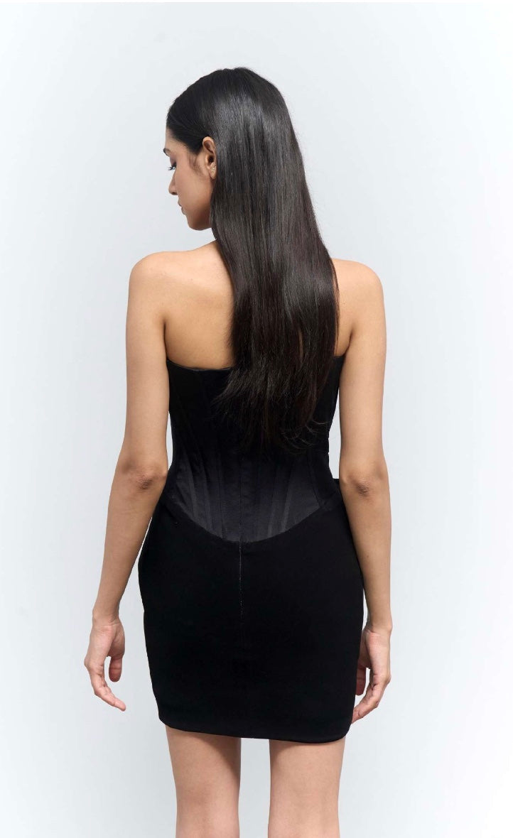 BLACK SCULPTED MINI DRESS