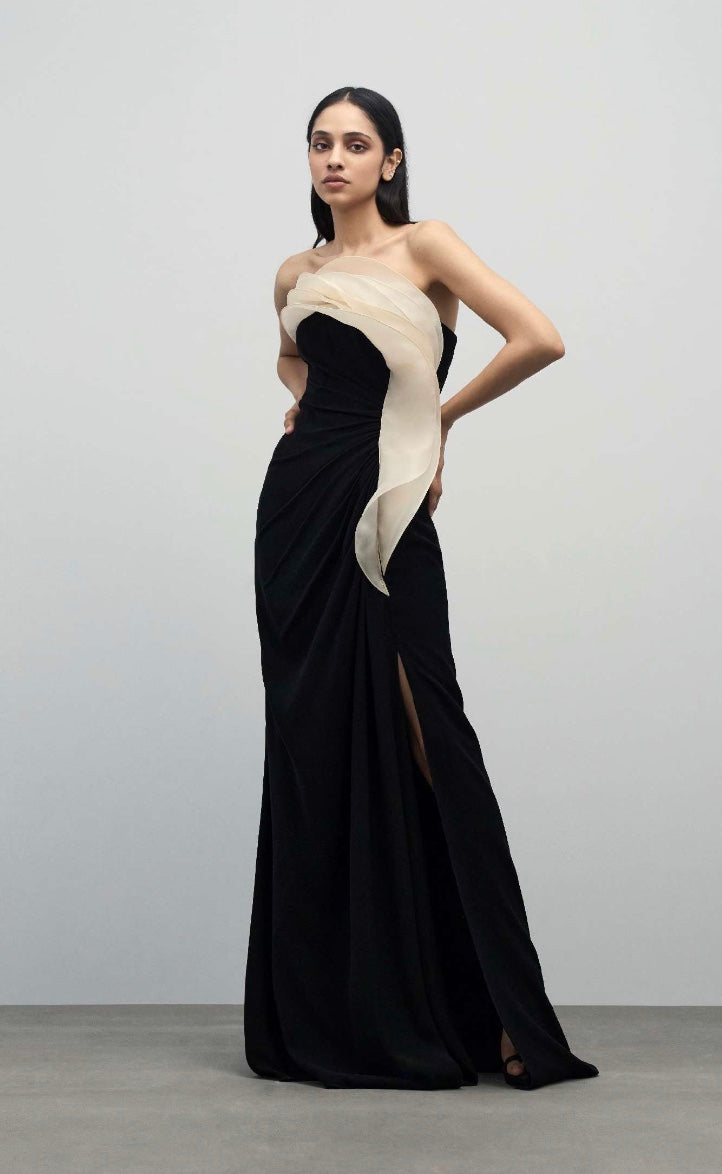 MONOCHROMATIC RUFFLE DRAPE GOWN