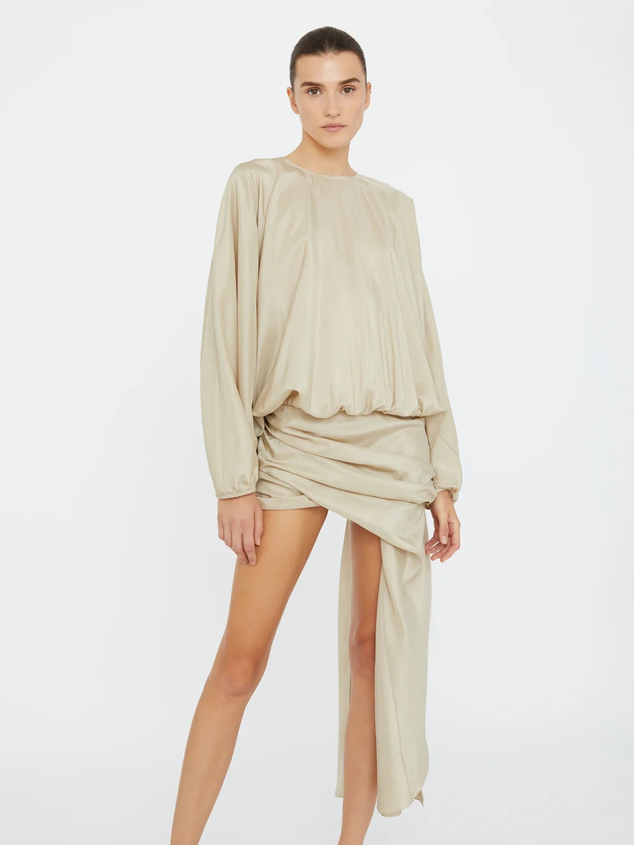 PARACHUTE SILK DRAPE MINI DRESS