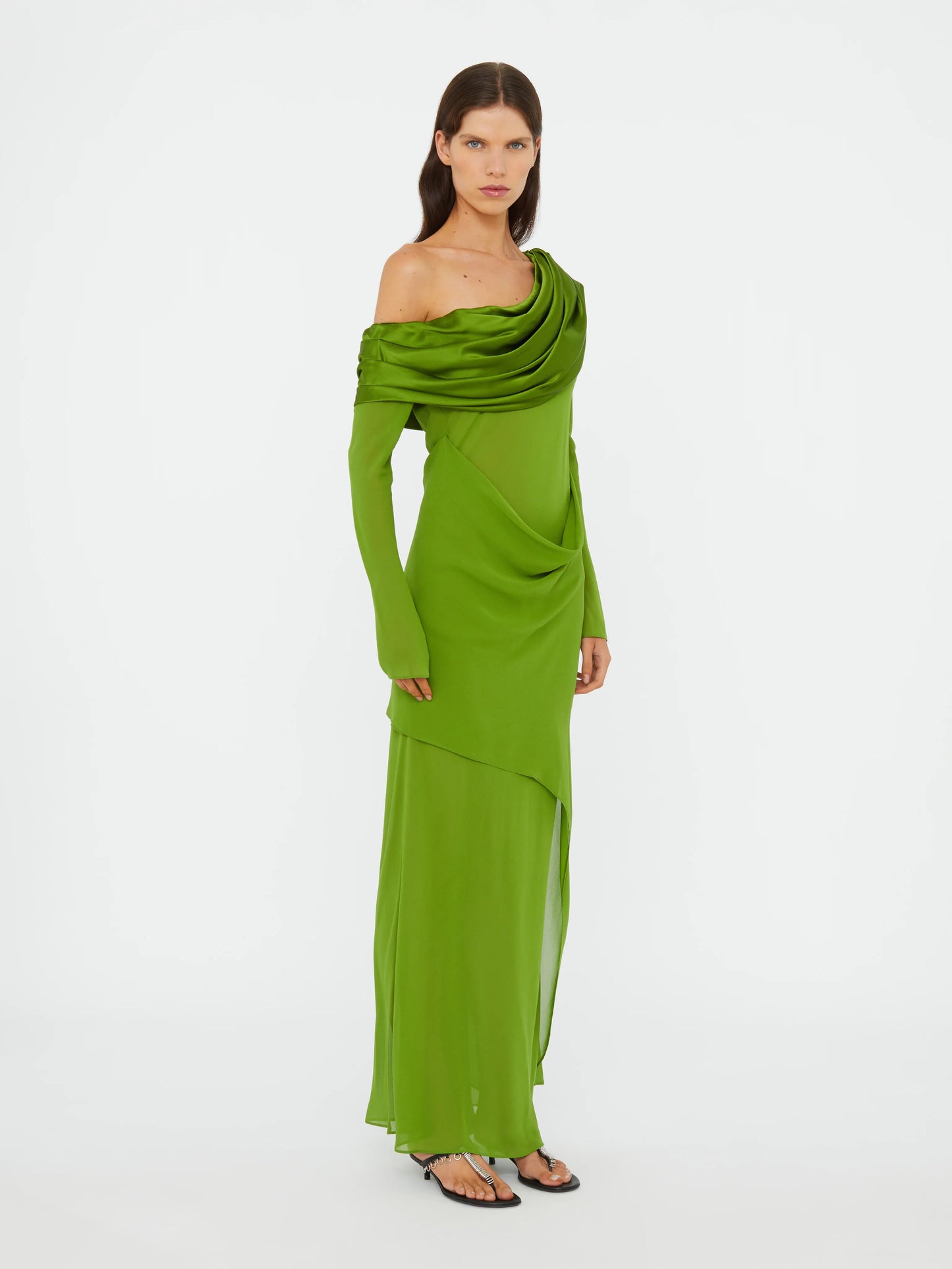 SILK DRAPED SHAWL DRESS