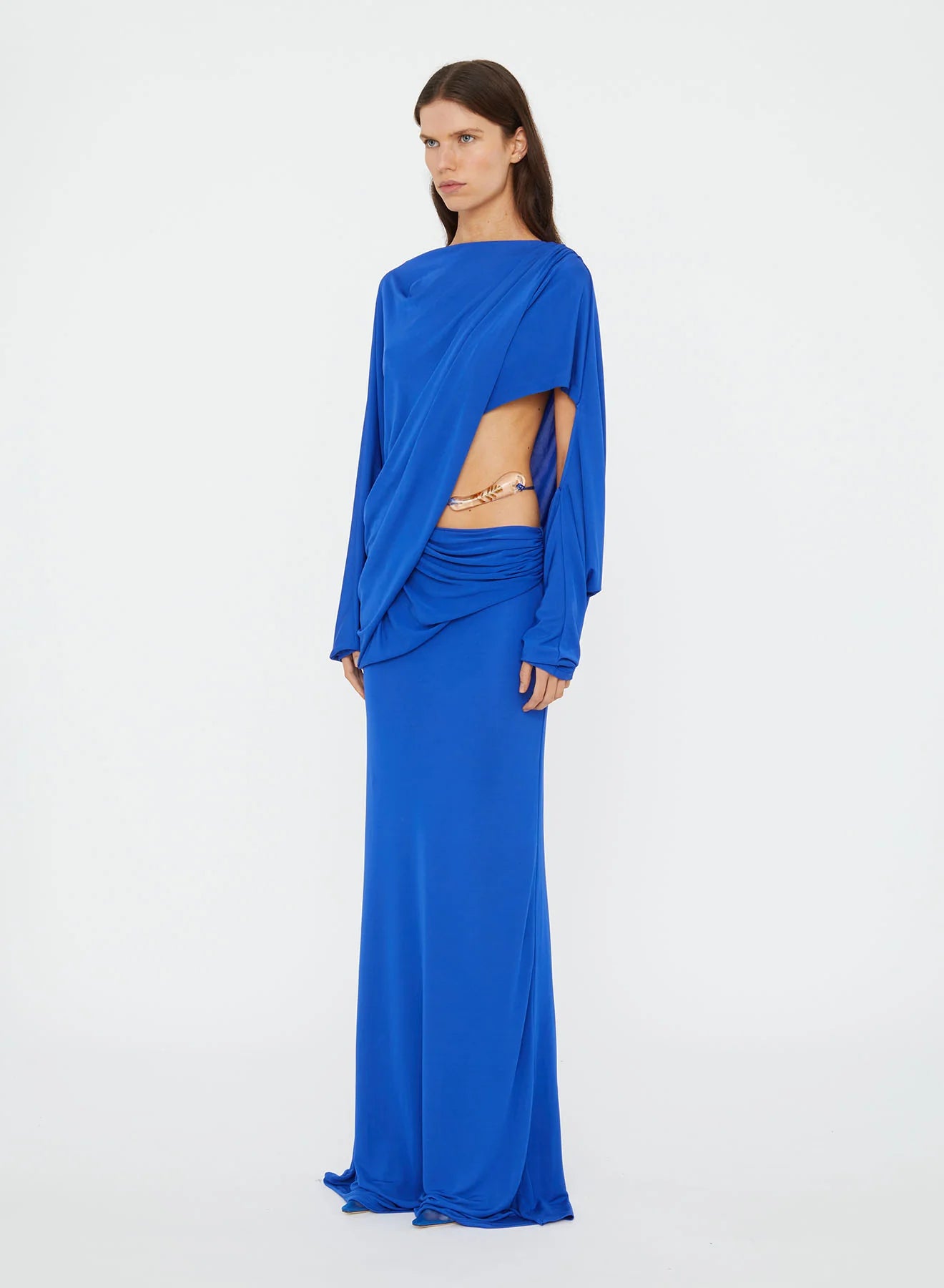 ENCASED NATURE RESIN DRAPED JERSEY DRESS