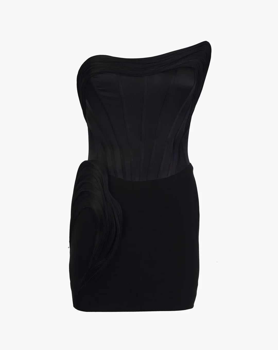 BLACK SCULPTED MINI DRESS