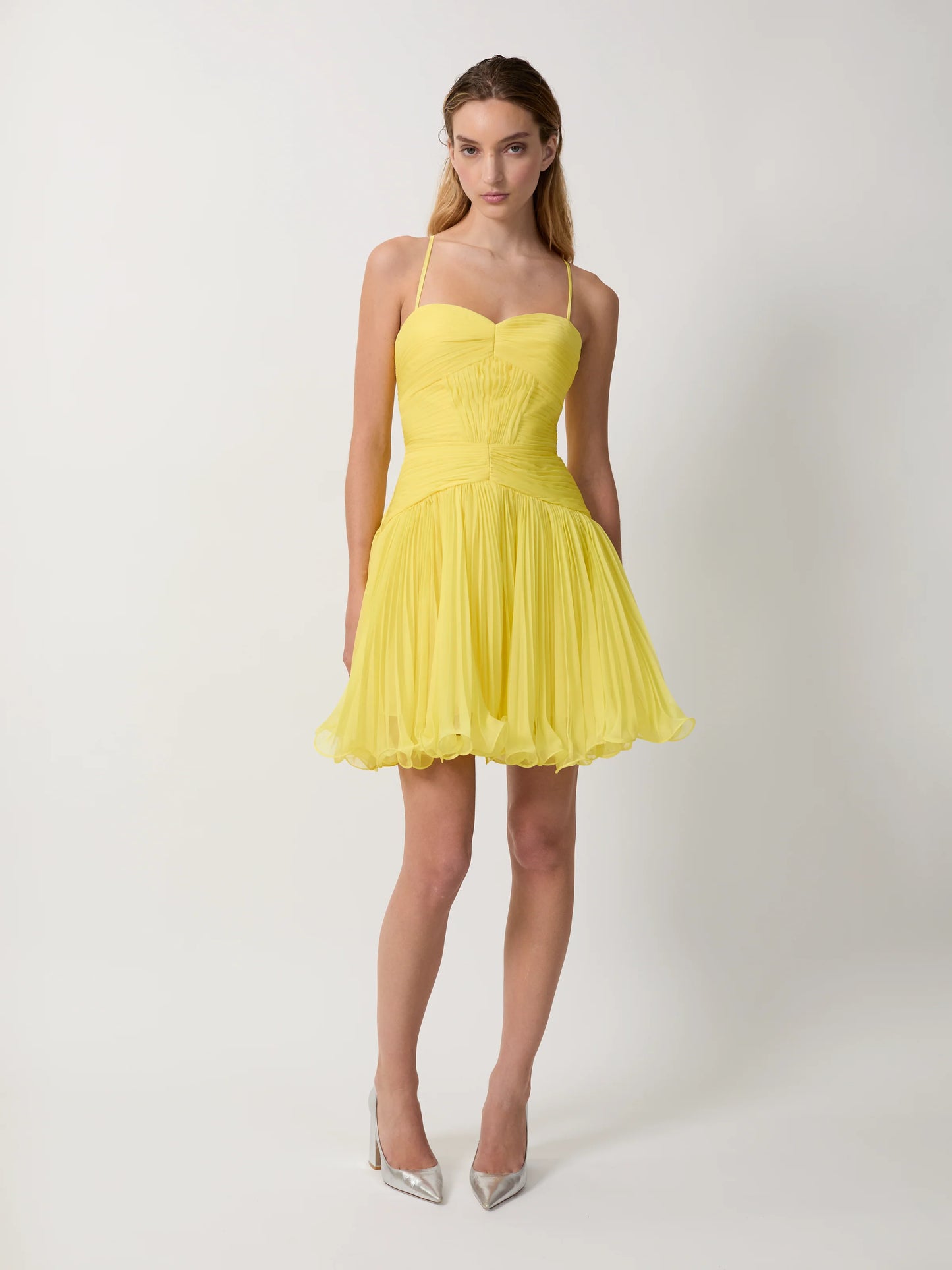 THE CANARY MICROPLEATED COCKTAIL DRESS