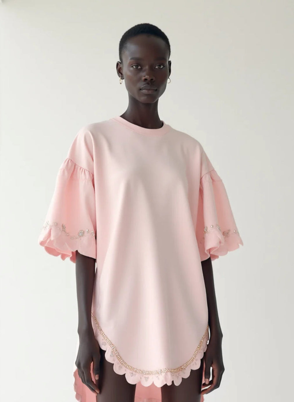 CRYSTAL TRIMMED COTTON DRESS