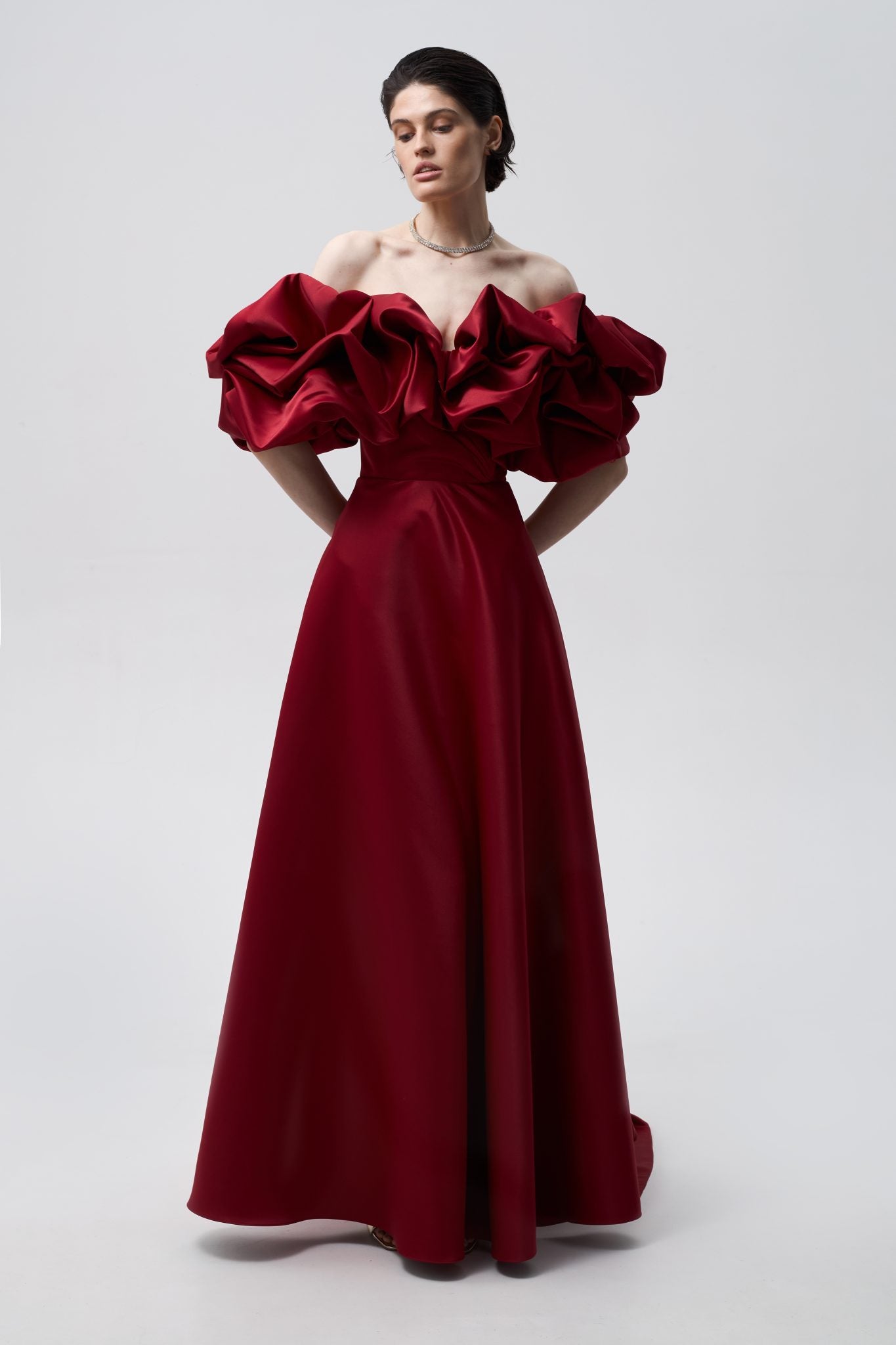 CORSET DRESS WITH MERINGUE FLOUNCES