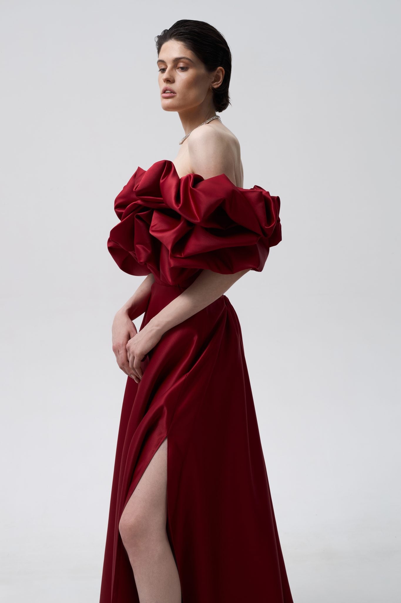 CORSET DRESS WITH MERINGUE FLOUNCES