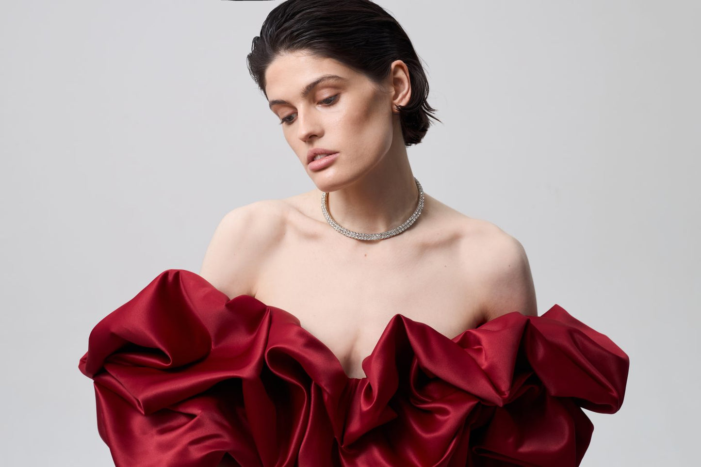 CORSET DRESS WITH MERINGUE FLOUNCES