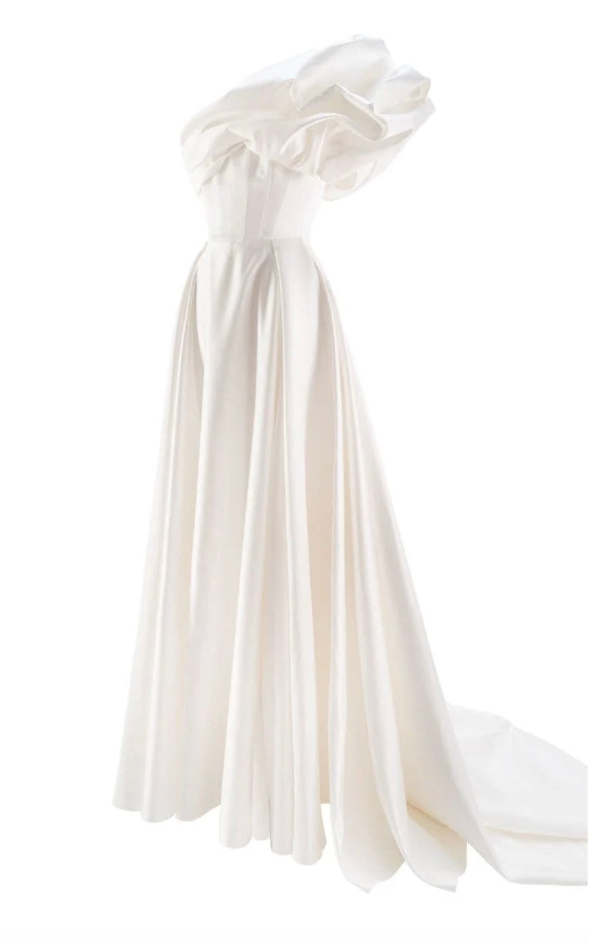ASYMMETRICAL FLOUNCE FULL SKIRT GOWN