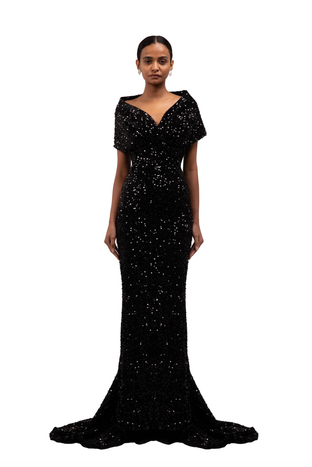 STRETCH KIA GOWN WITH SHOULDER WRAP