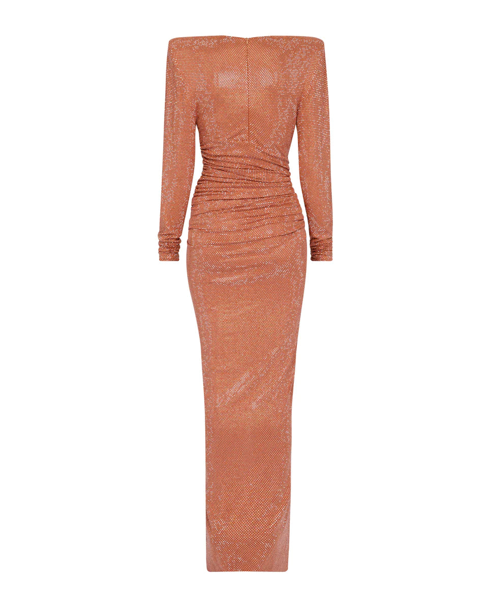 CRYSTALLIZED V-NECK LONG DRESS