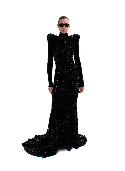 Rounded Shoulder Nia Gown - Sequin