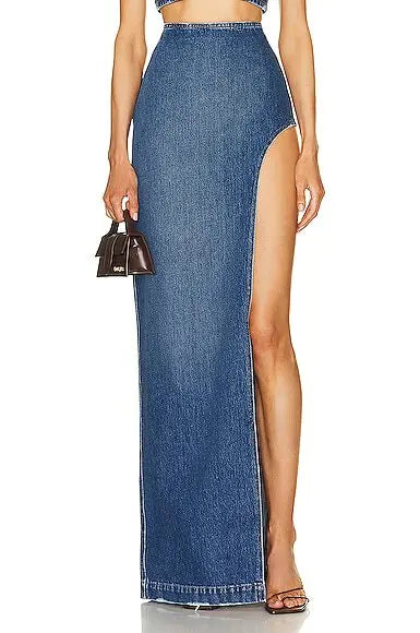 DENIM SKIRT W HIGH SLIT