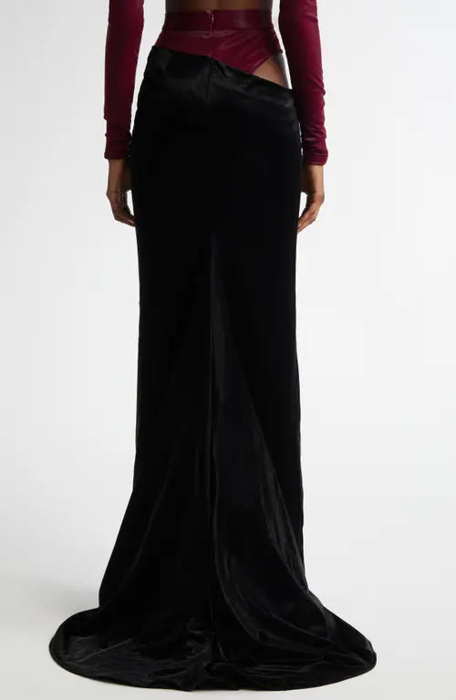 OXBLOOD HIP CUT OUT MAXI SKIRT