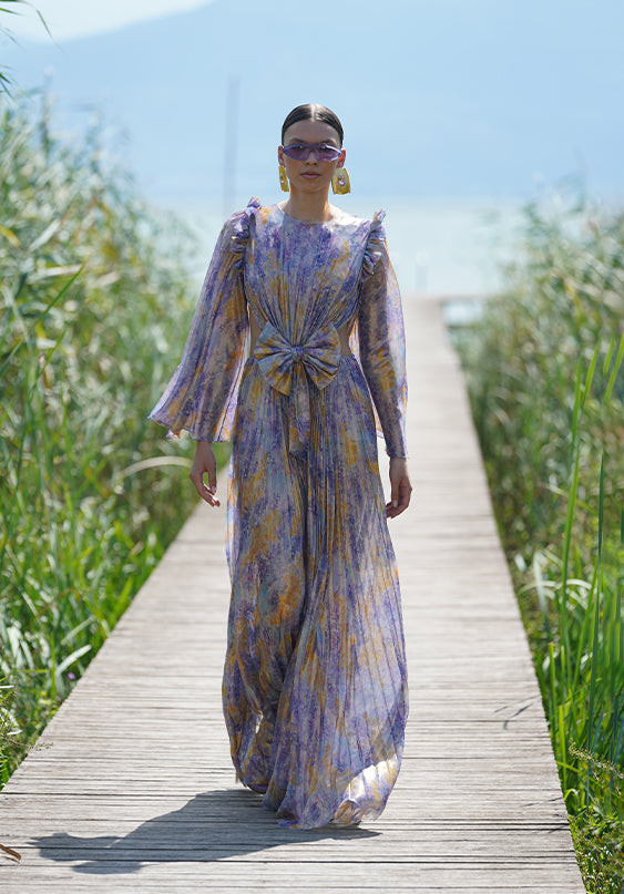 PLEATED CHIFFON MAXI DRESS