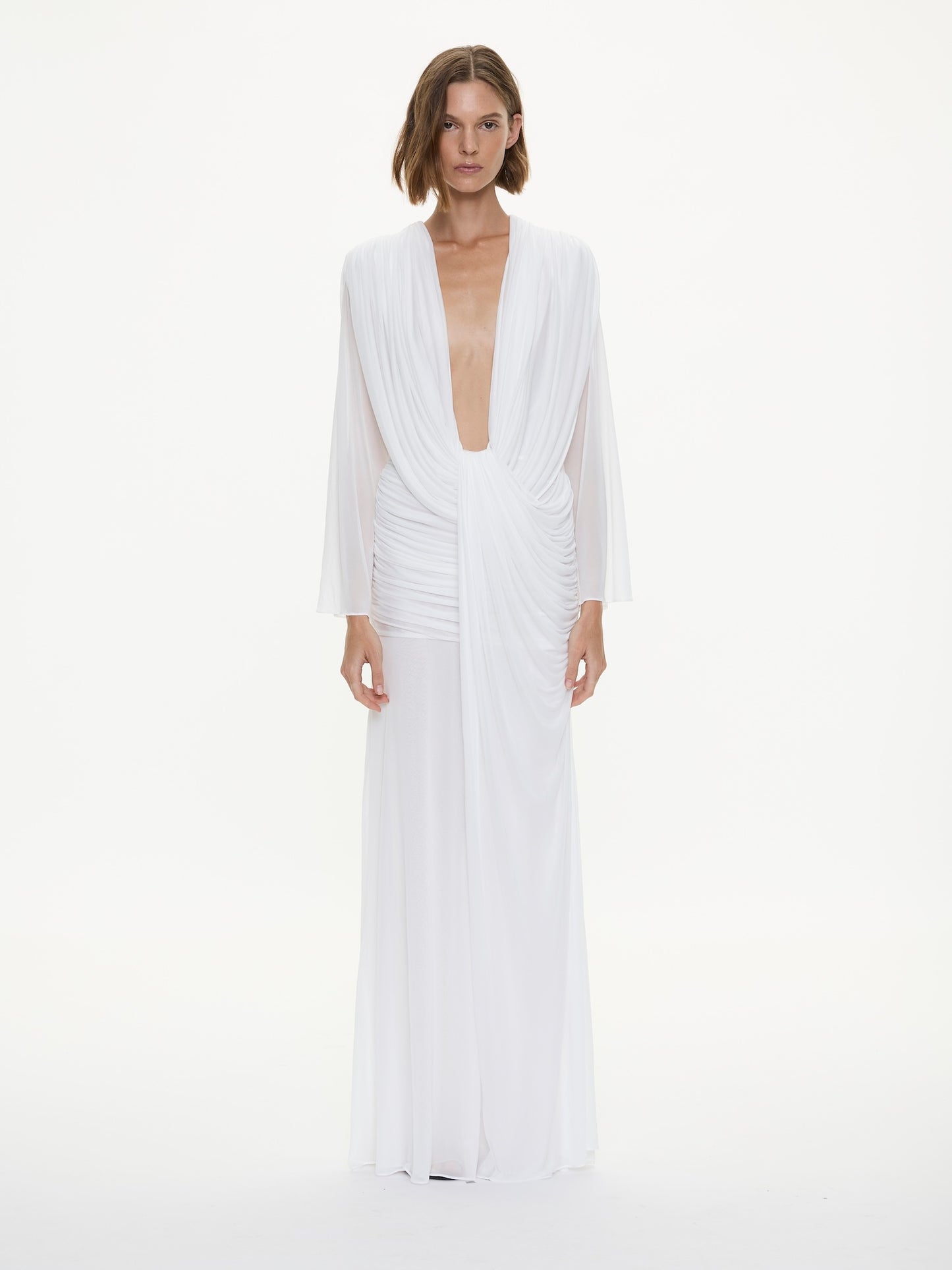 RIPPLE DRAPE LONG SLEEVE GOWN