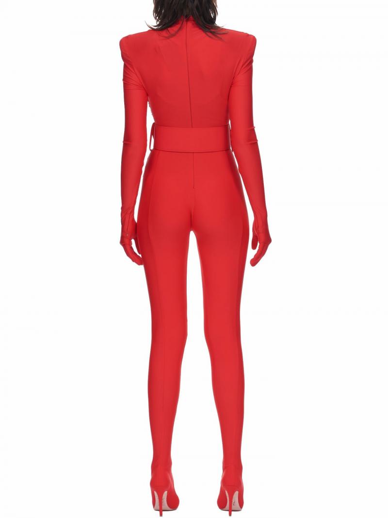 RED STRETCH JUMPSUIT WITH GLOVES