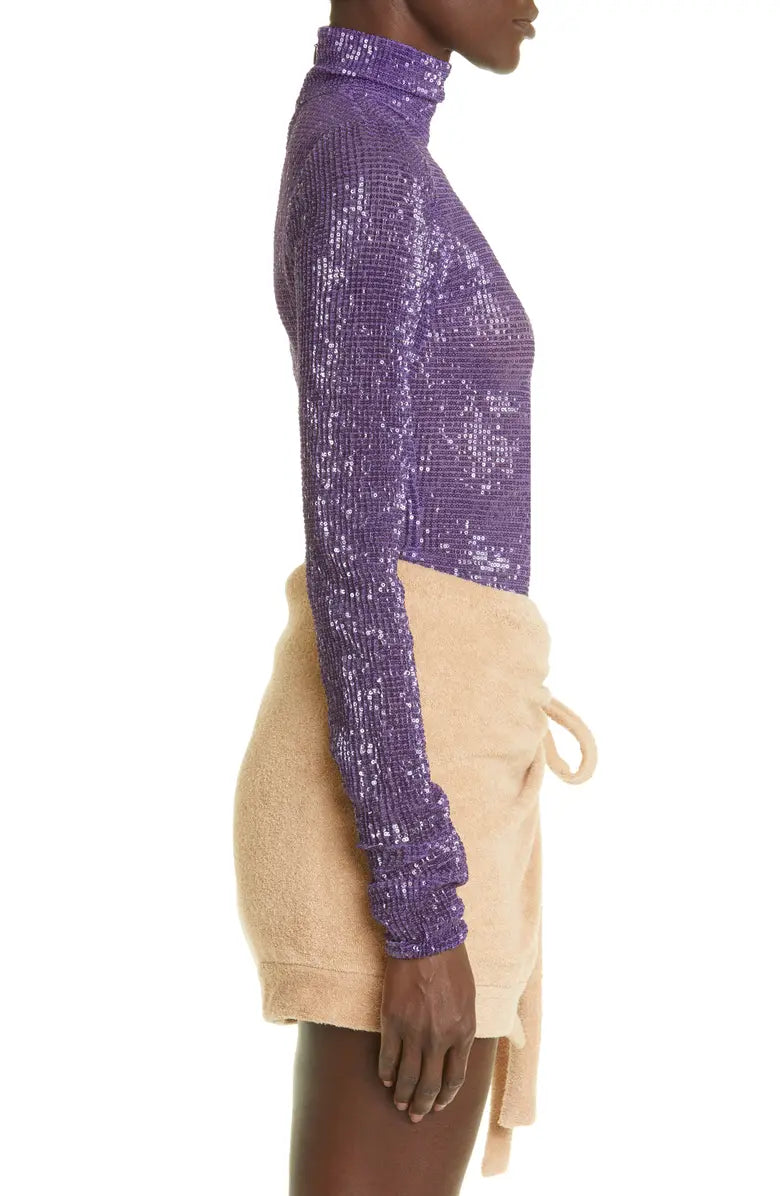 SEQUINED MESH TURTLENECK TOP