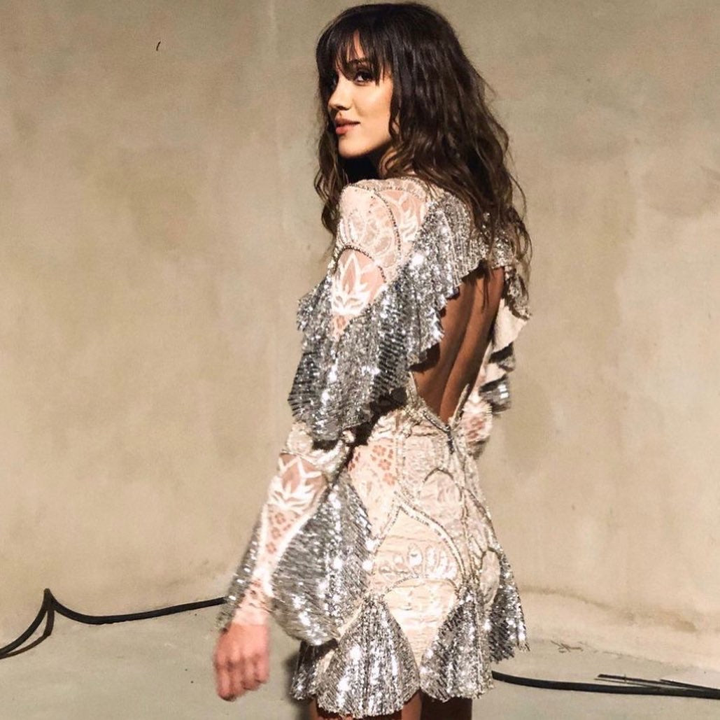 SEQUINED BEADED MINI LACE DRESS