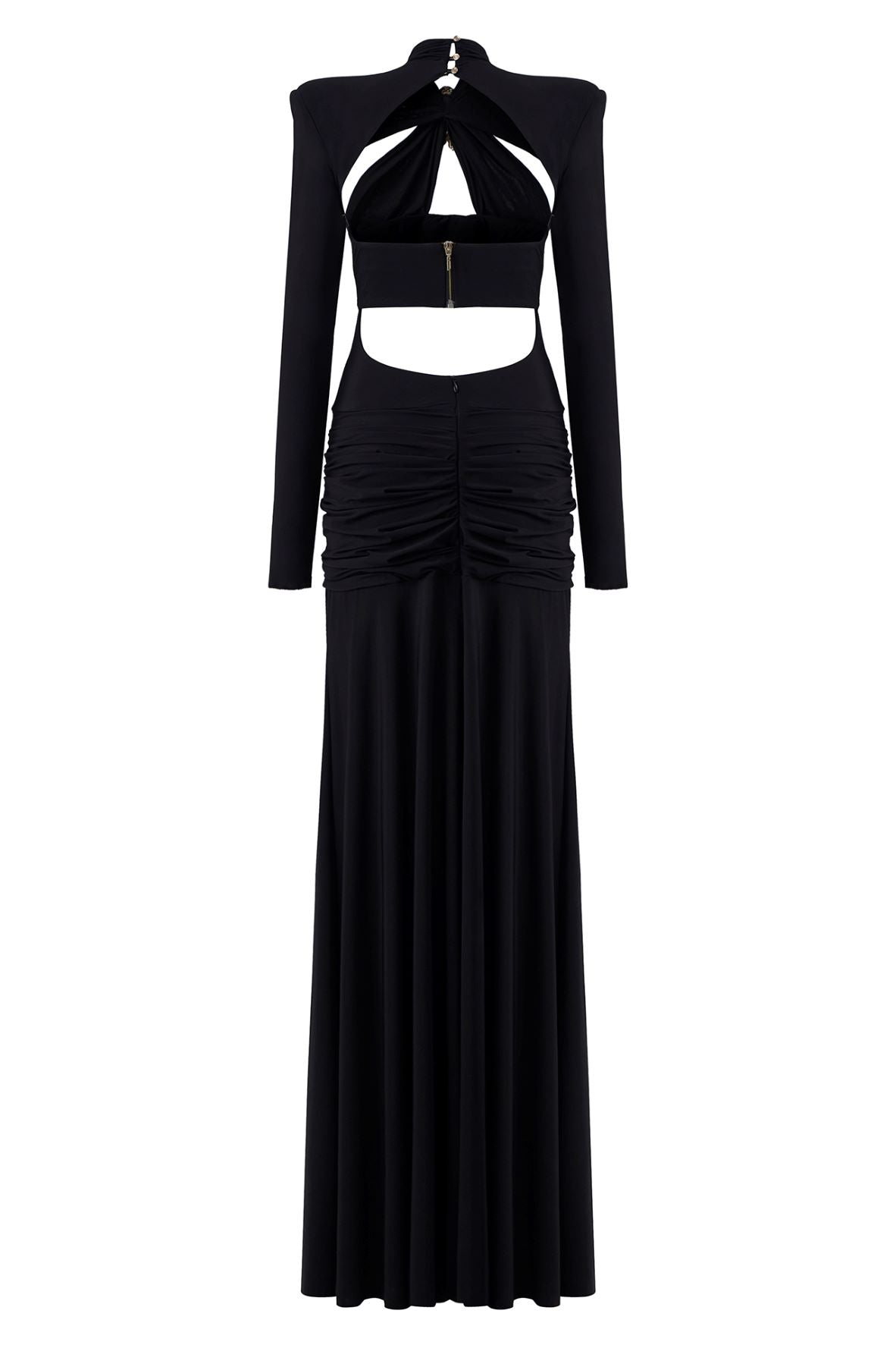 LONG SLEEVED CUTOUT MAXI DRESS WITH GOLD BUCKLES