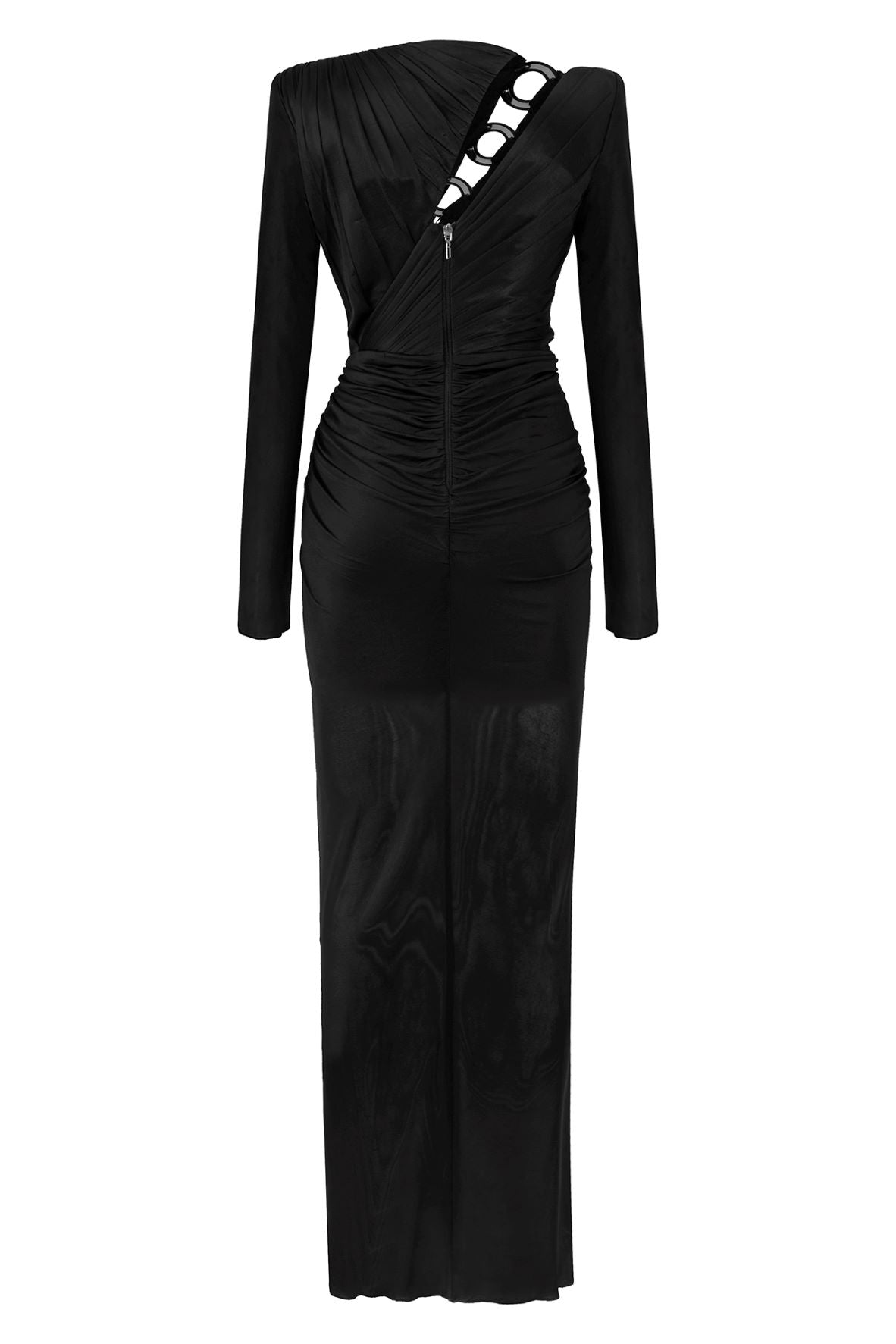 LONG SLEEVED CRYSTAL BUTTONED MIDI DRESS WITH HIGH SLIT