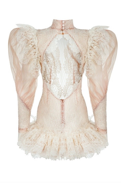 LACE APPLIQUE DECORATED LONG DRESS