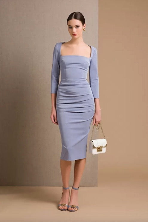 STRECH PENCIL DRESS WITH 3/4 LENGTH SLEEVES