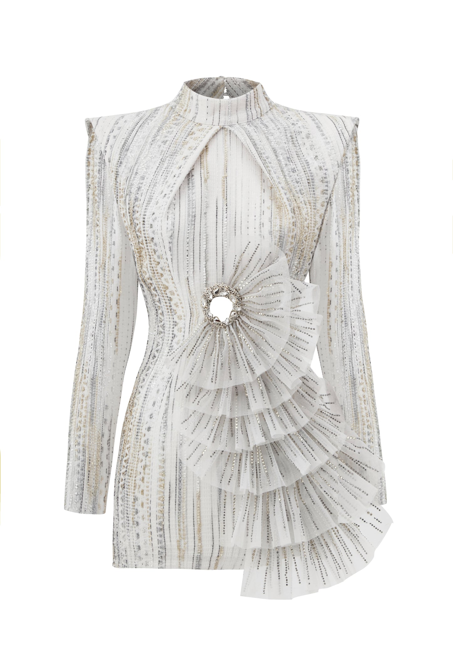 Ruffled Metallic Thread Mini Dress