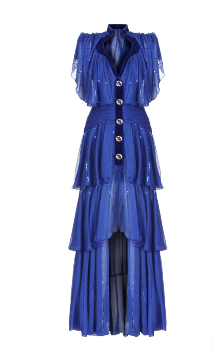 RUFFLED TULLE MAXI DRESS
