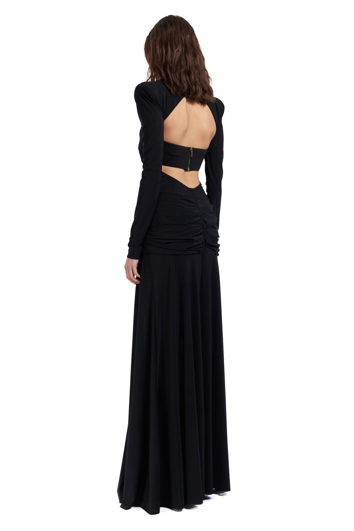 LONG SLEEVED CUTOUT MAXI DRESS WITH GOLD BUCKLES