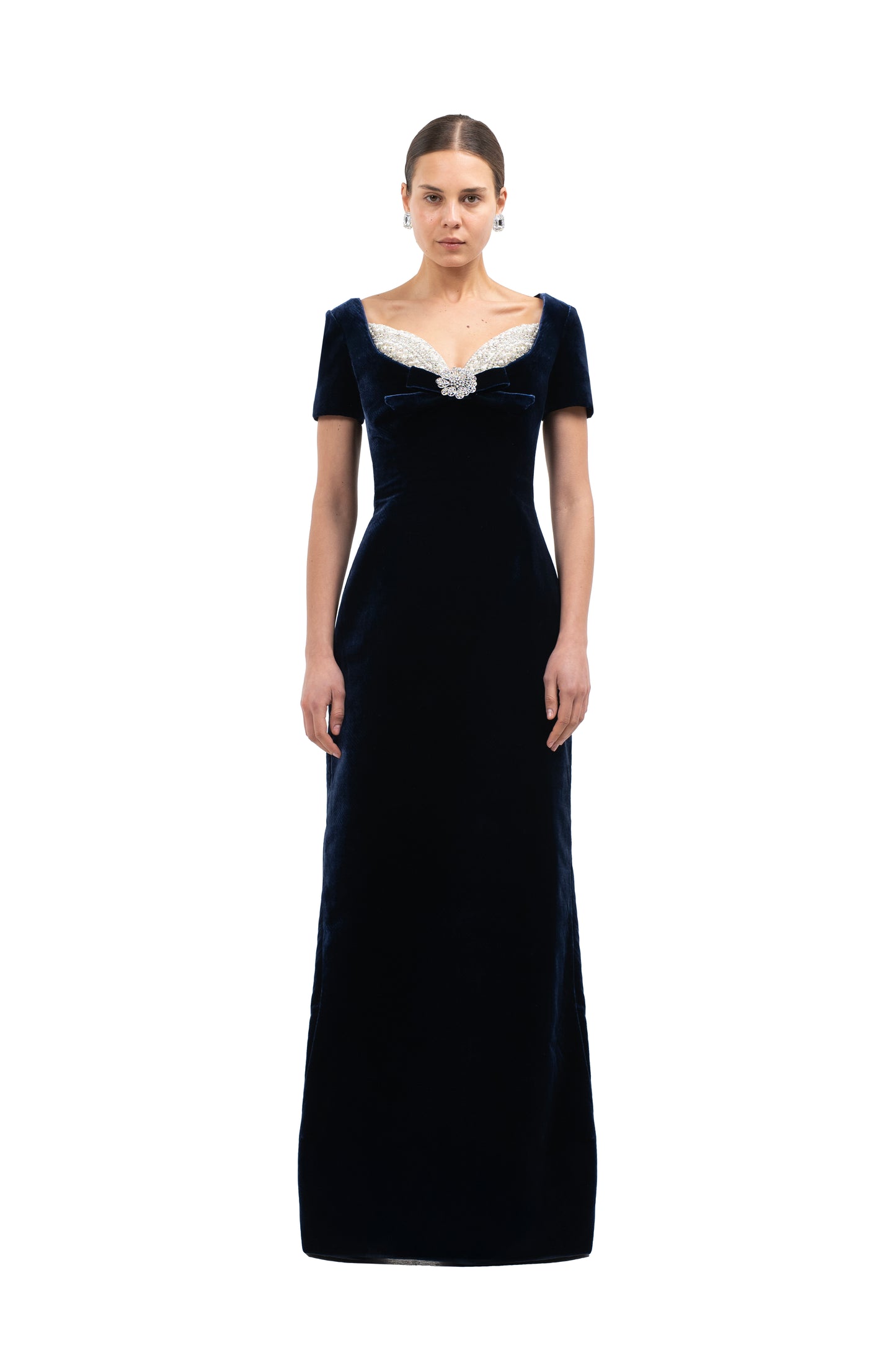 BLACK CUPPED GOWN WITH CRYSTALISED CUPS