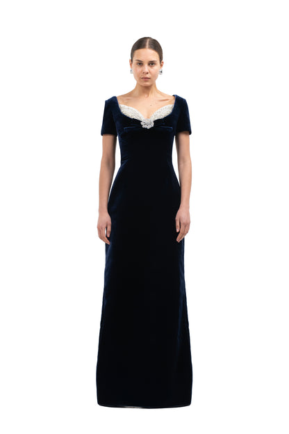 BLACK CUPPED GOWN WITH CRYSTALISED CUPS