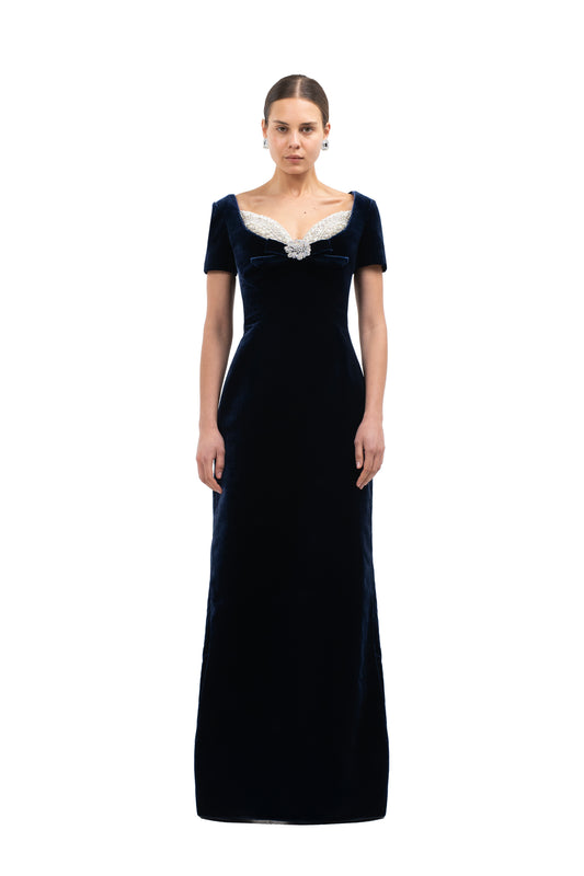 BLACK CUPPED GOWN WITH CRYSTALISED CUPS