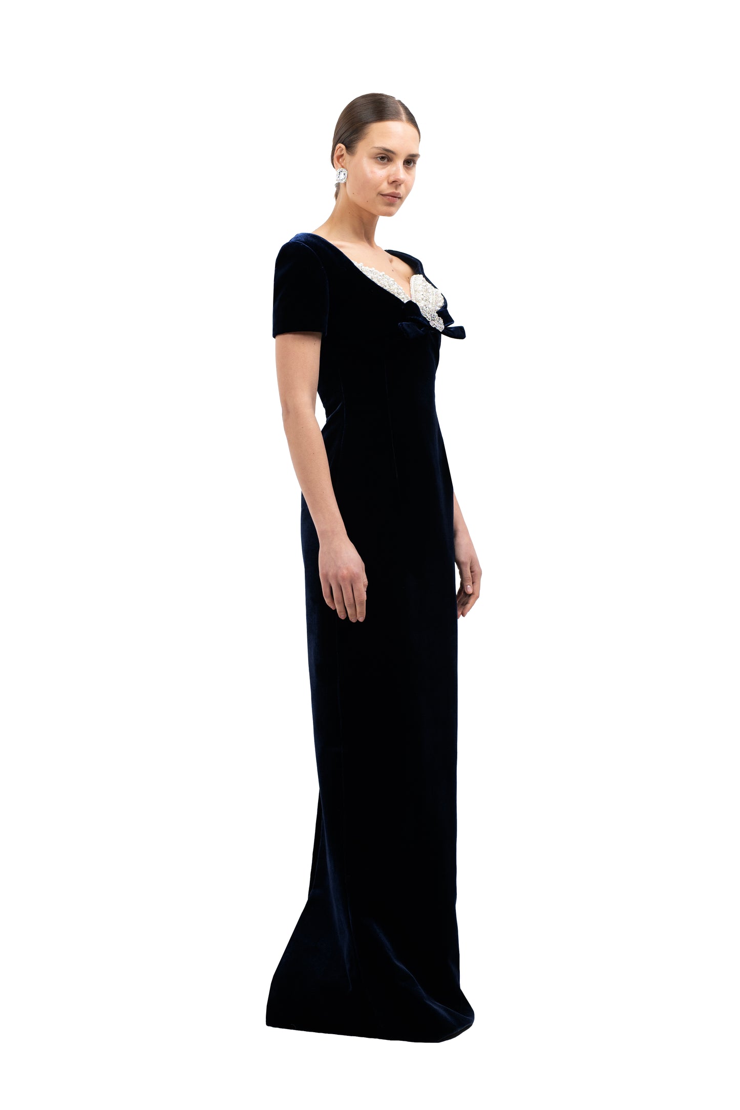 BLACK CUPPED GOWN WITH CRYSTALISED CUPS