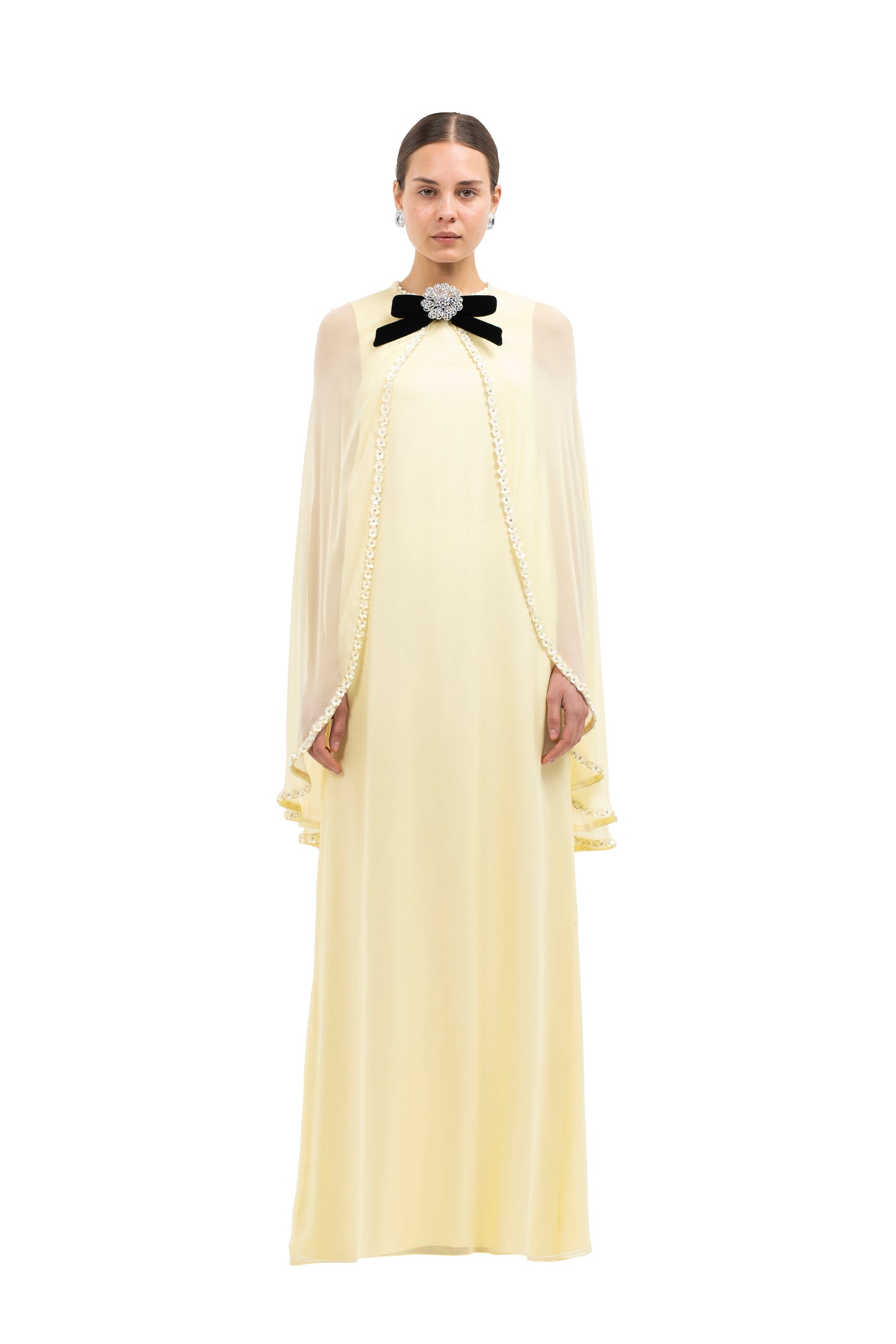 YELLOW CHIFFON CAPE DRESS