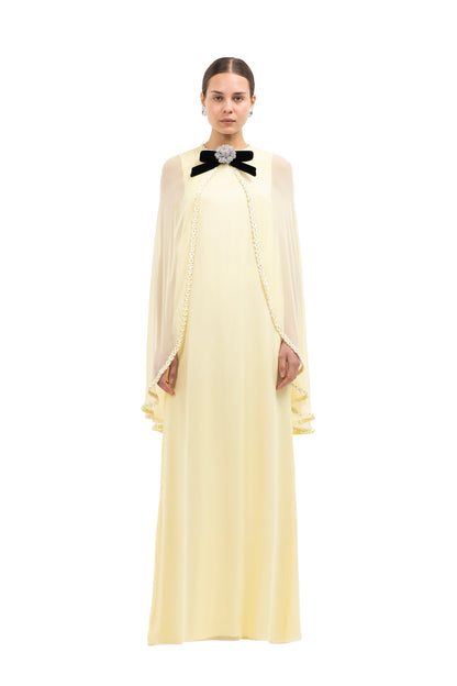 YELLOW CHIFFON CAPE DRESS