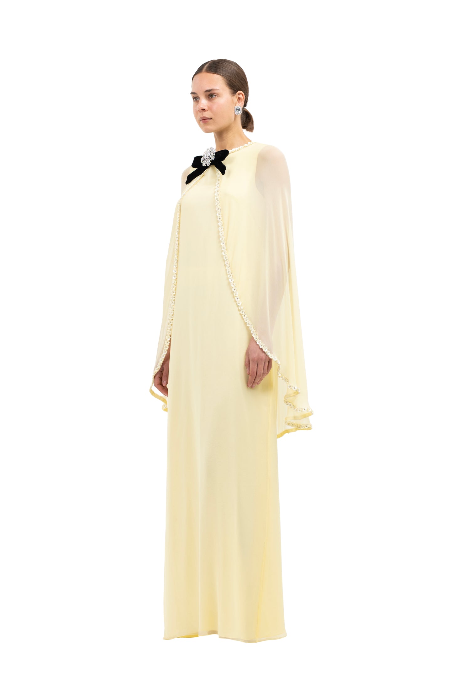 YELLOW CHIFFON CAPE DRESS