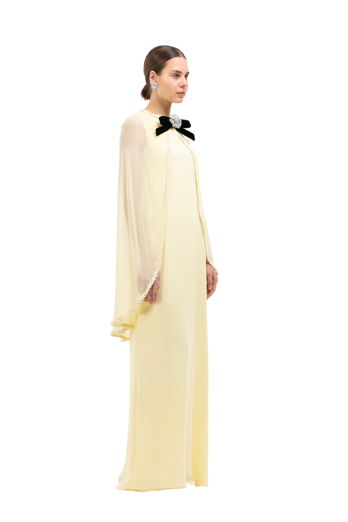 YELLOW CHIFFON CAPE DRESS