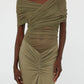 CROSSED TULLE RUCHED DRESS