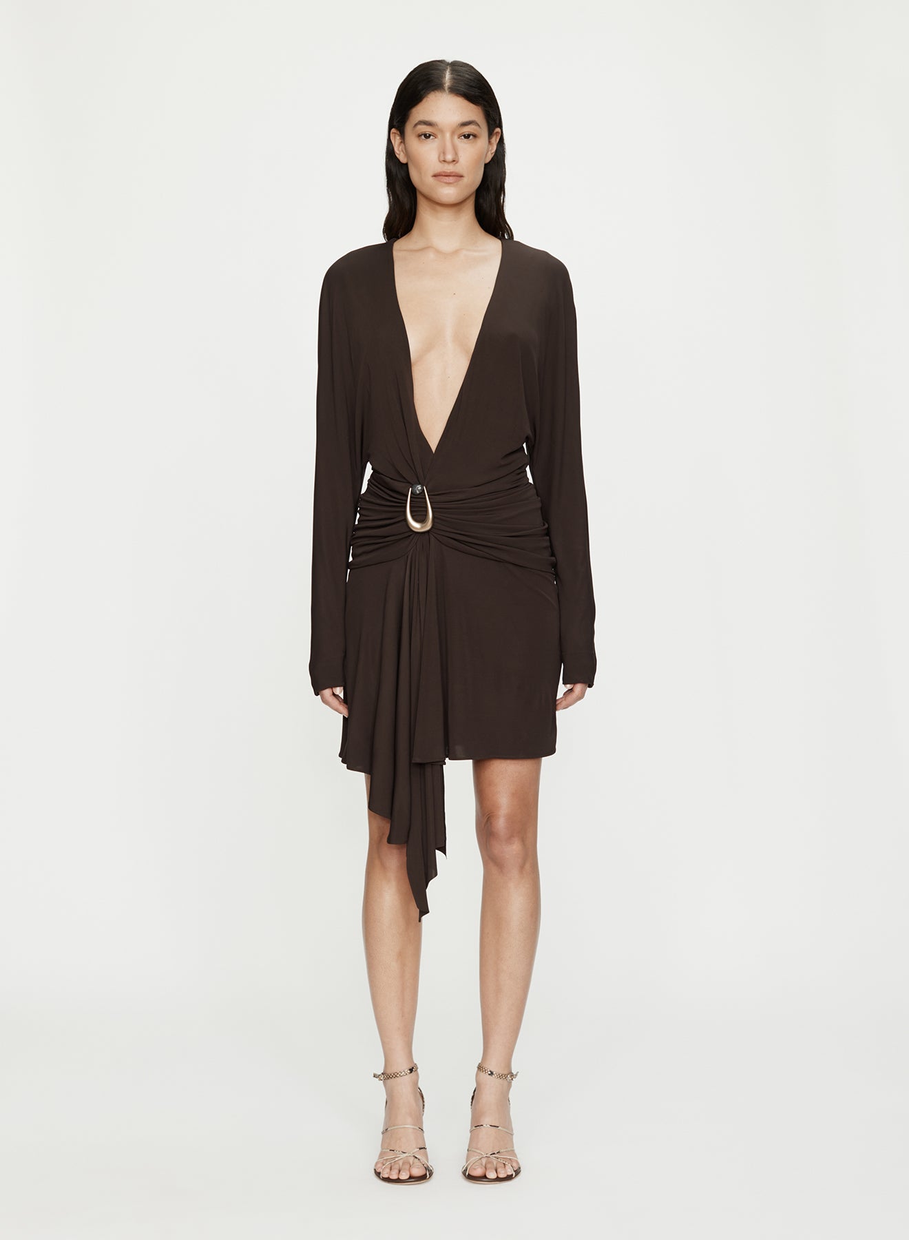 STONE PIN SCARF DRAPE L/S MINI DRESS