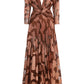 PATTERNED V NECK MAXI DRESS WITH OPEN NECK