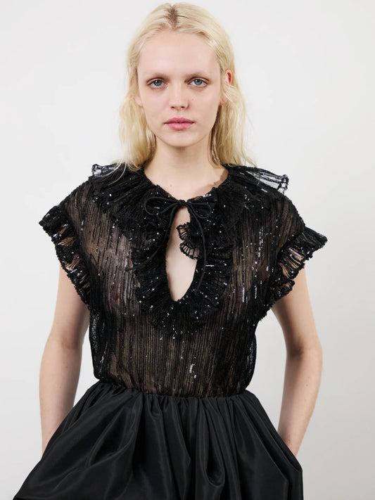 THE ESTE RUFFLE TOP IN BLACK
