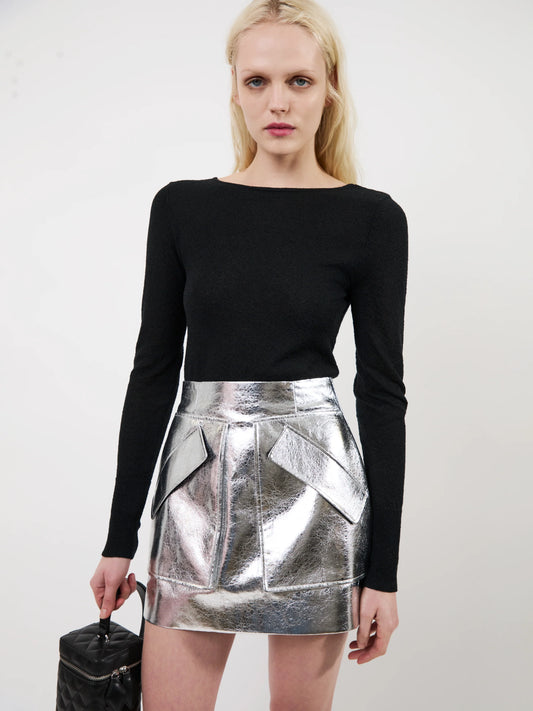 THE CHERRY SKIRT IN METALLIC SILVER