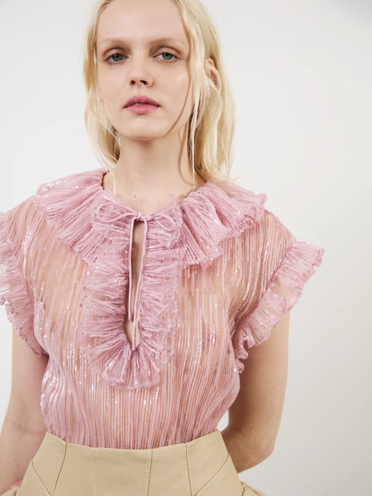 THE ESTE RUFFLE TOP IN ROSE