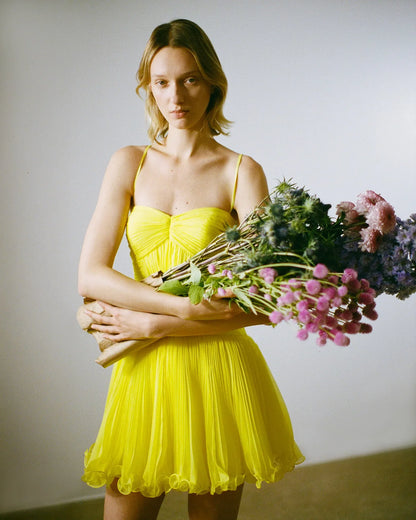 THE CANARY MICROPLEATED COCKTAIL DRESS